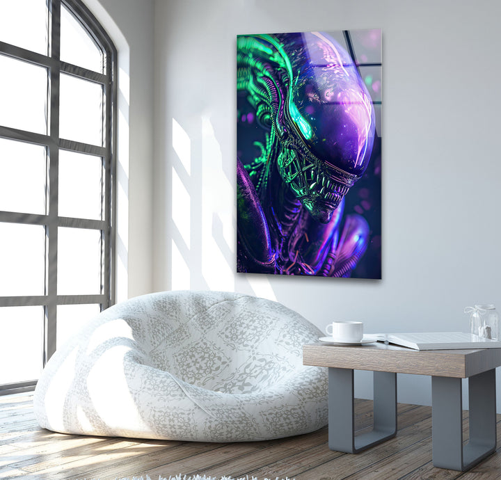 Purple Alien Glass Wall Art custom glass pictures, glass art prints
