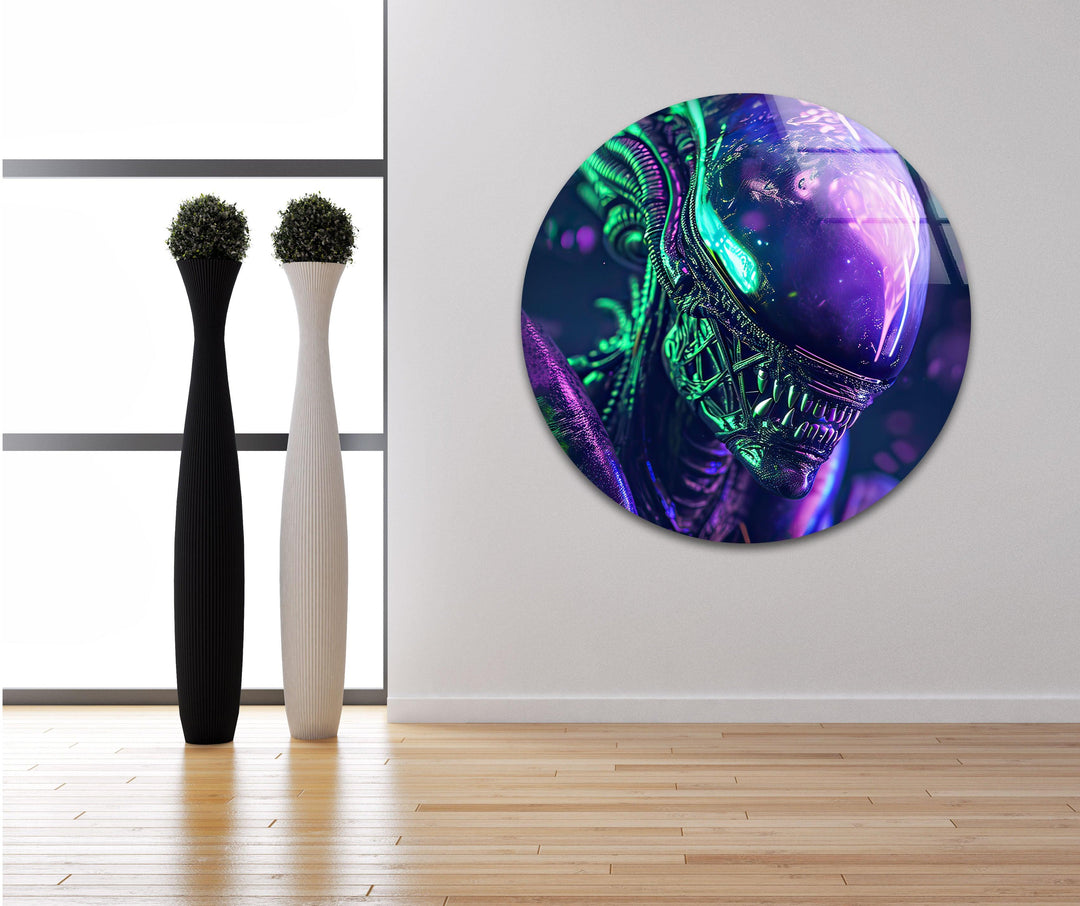 Purple Alien Glass Wall Art photo print on glass, prints on glass wall art
