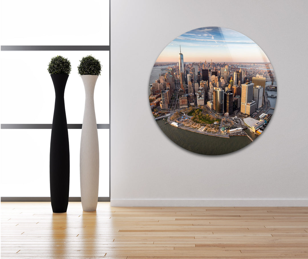 New York City Skyline Glass Wall Art – A Stunning Aerial View of Manhattan