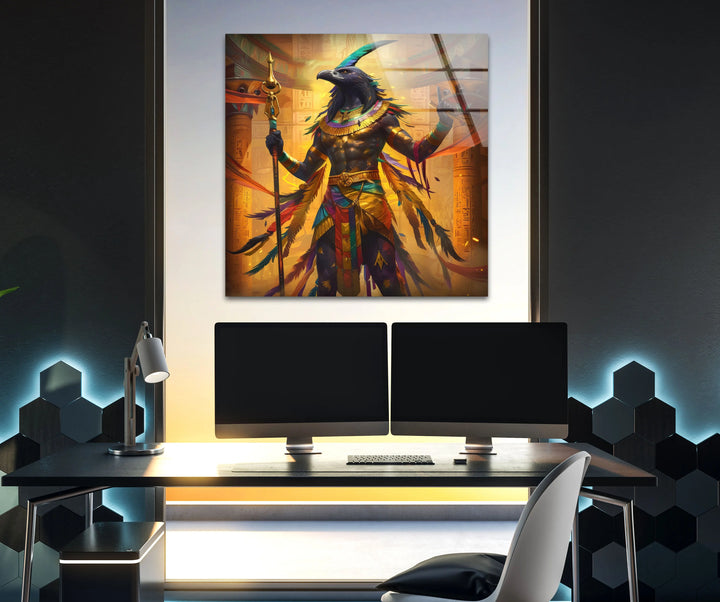 Egyptian God Amon Ray Tempered Glass Wall Art