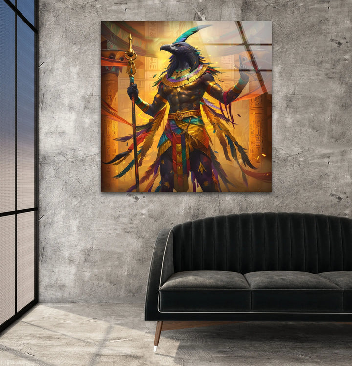 Egyptian God Amon Ray Tempered Glass Wall Art