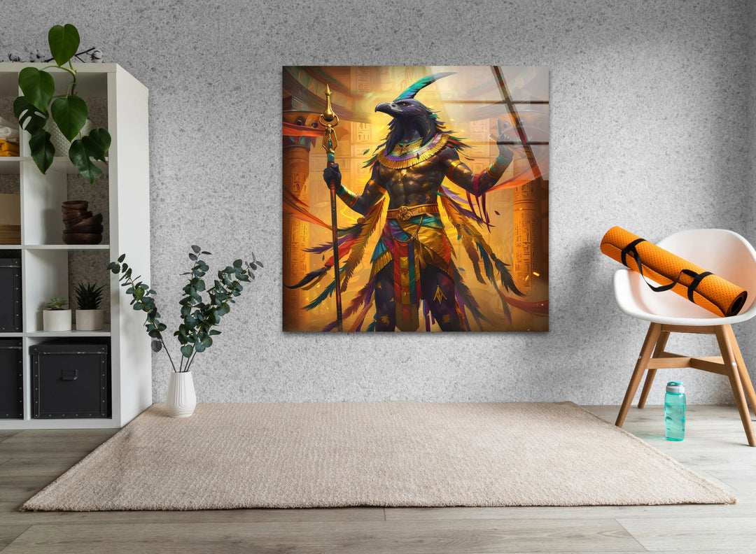 Egyptian God Amon Ray Tempered Glass Wall Art