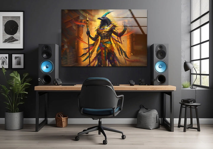 Egyptian God Amon Ray Tempered Glass Wall Art