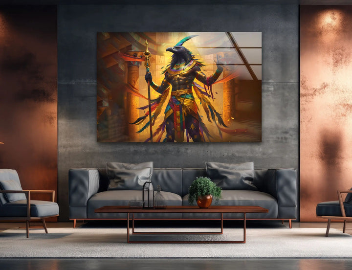 Egyptian God Amon Ray Tempered Glass Wall Art