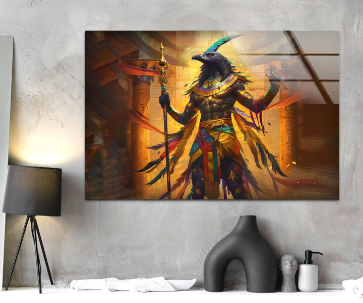 Egyptian God Amon Ray Tempered Glass Wall Art