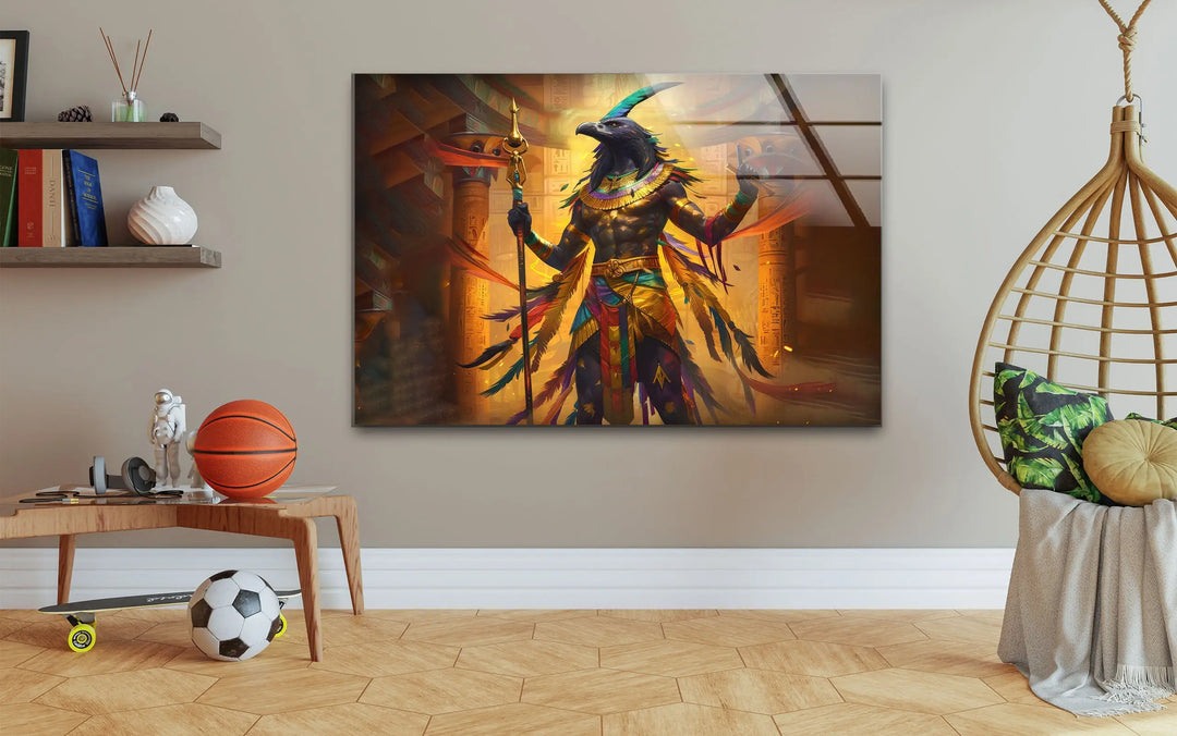 Egyptian God Amon Ray Tempered Glass Wall Art