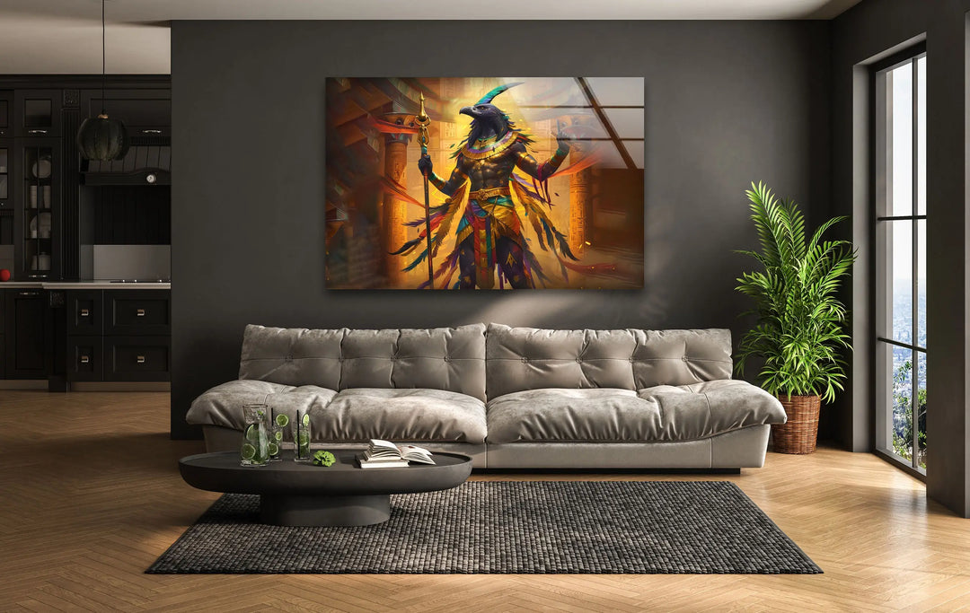 Egyptian God Amon Ray Tempered Glass Wall Art