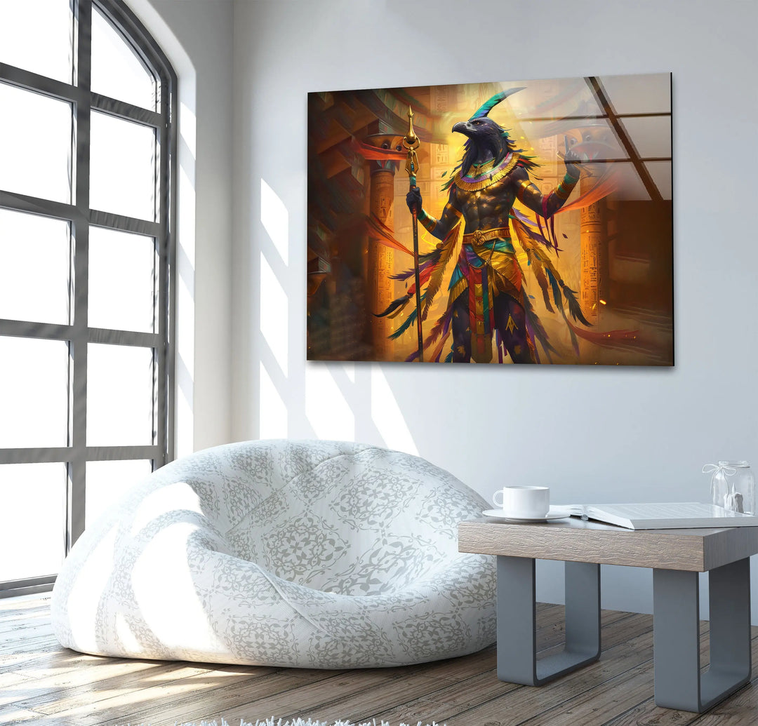 Egyptian God Amon Ray Tempered Glass Wall Art