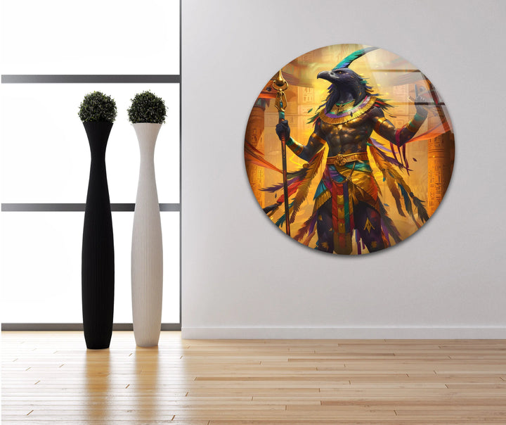 Egyptian God Amon Ray Tempered Glass Wall Art