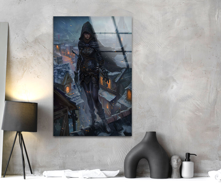 Woman in a Black Cape Photographs on Glass for Decor