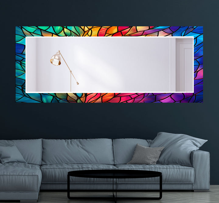 Colorful Stained Round Wall Mirror Large Mirror