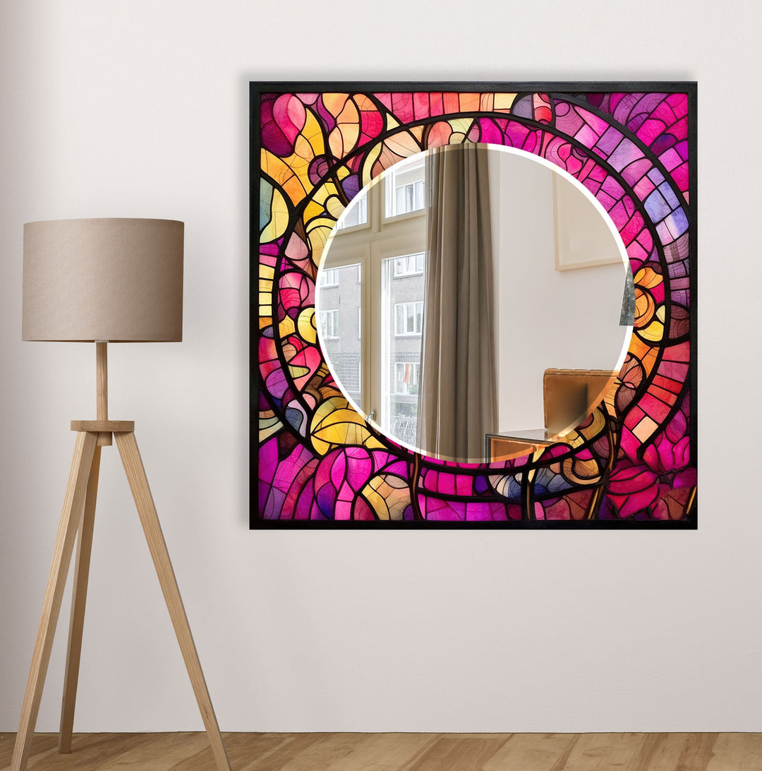 Pink & Yellow Stained Wall Mirror Mosaic Wall Mirror
