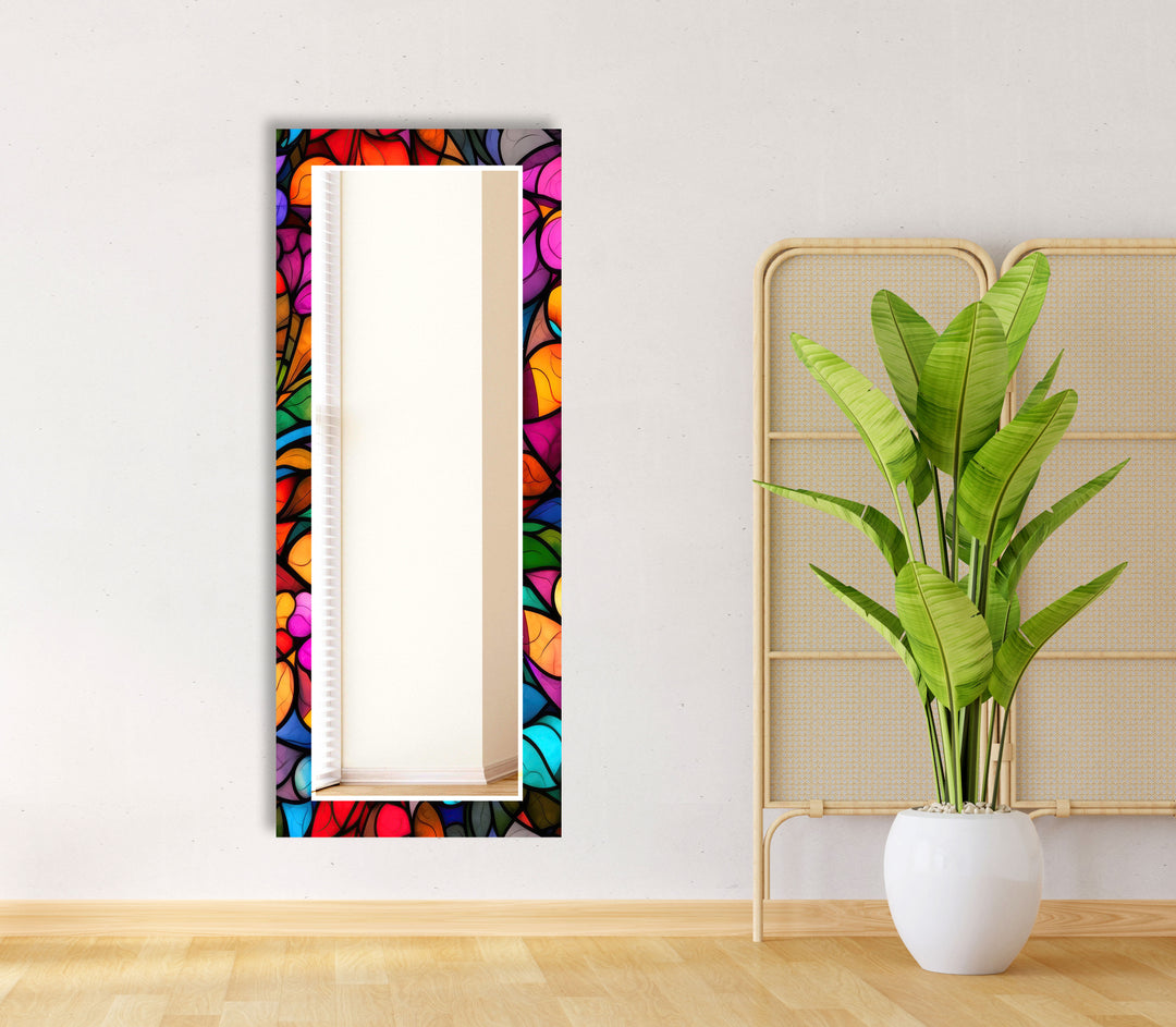 Stained Colorful Leafs Wall Mirror Entryway Wall Mirror
