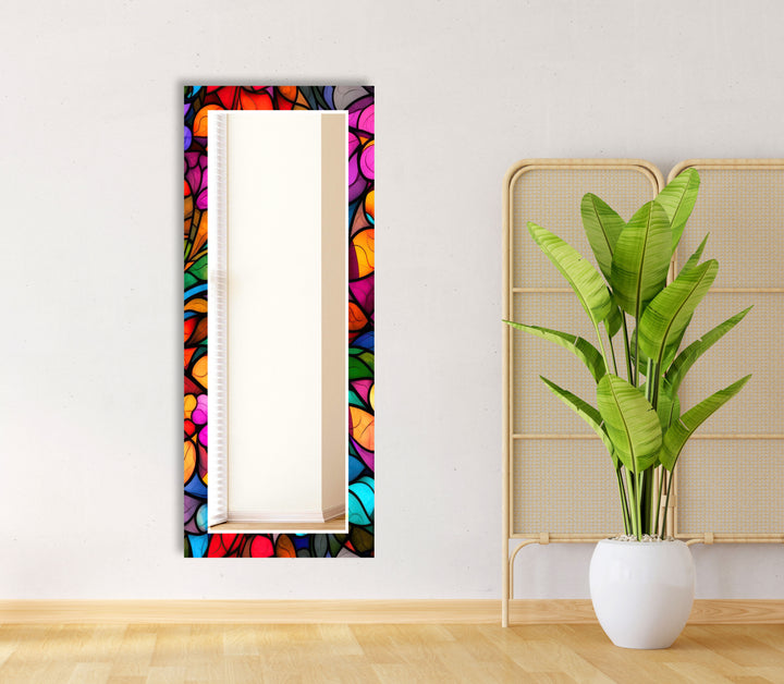 Stained Colorful Leafs Wall Mirror Entryway Wall Mirror
