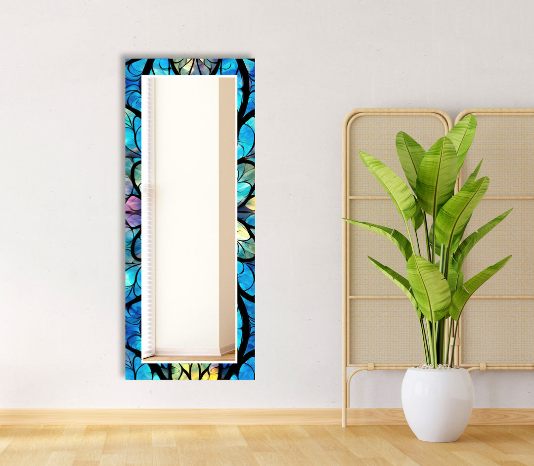 Stained Shiny Blue Wall Mirrors Entryway Mirror
