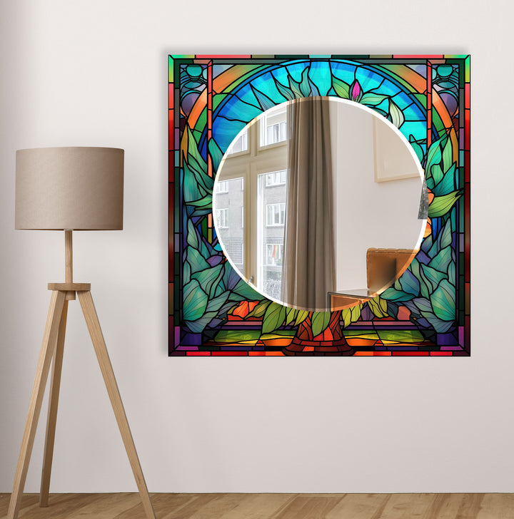 Green & Orange Flower Wall Mirror Rectangle Mirror
