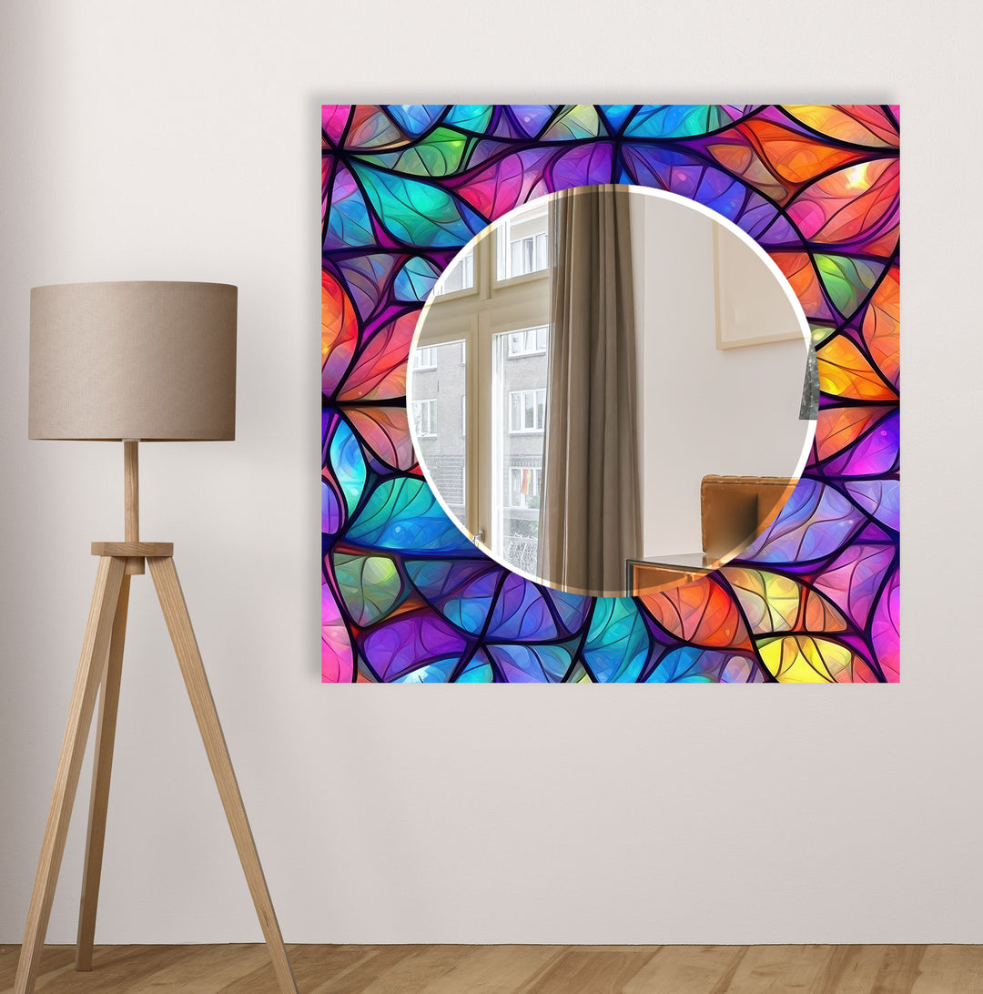 Stained Purple Leafs Wall Mirror Rectangle Wall Mirror
