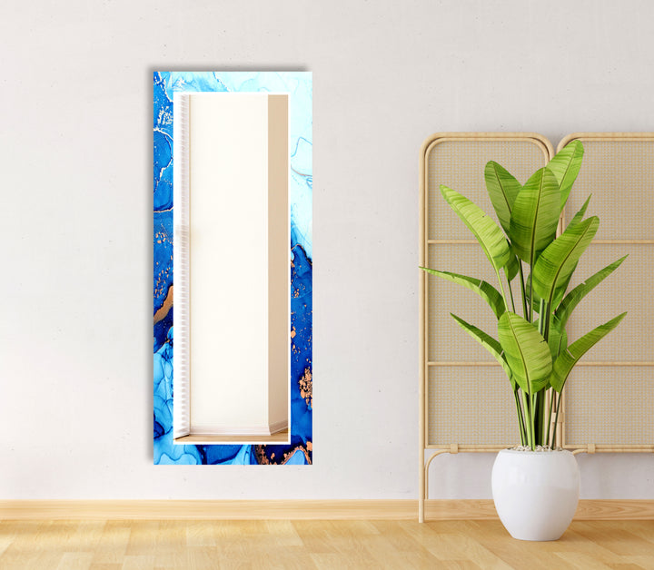 Stained Blue White Wall Mirror Long Wall Mirror
