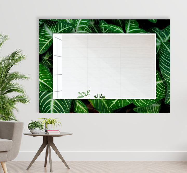 Stained Green Leafs Wall Mirror gold floor mirror
