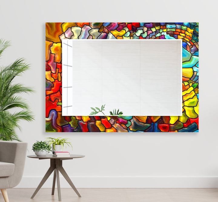 Red Colorful Stained Wall Mirror