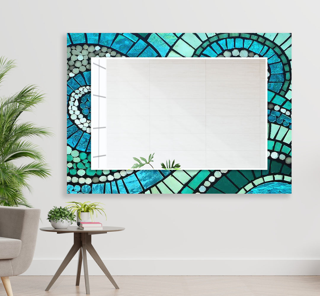 Green & Blue Mosaic Wall Mirror Dining Room Mirror
