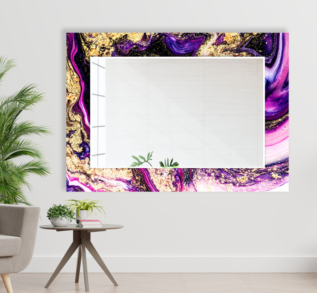 Pink & Purple Abstract Marble Wall Mirror Large Wall Mirror
