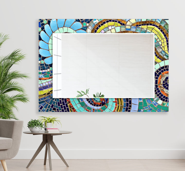 Mosaic Blue Design Wall Mirrors Large Mirror
