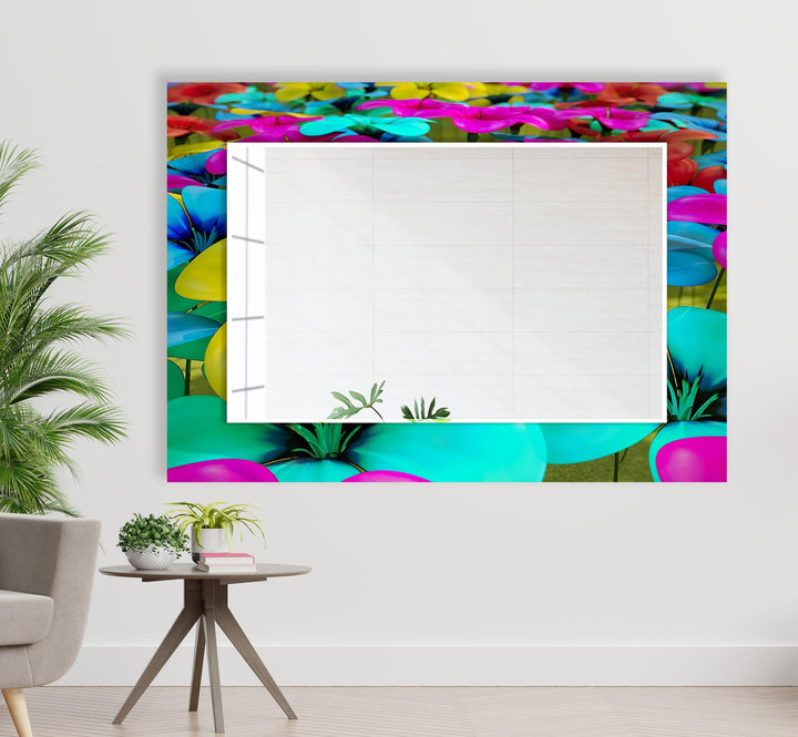 Colored Neon Flowers Wall Mirror Abstract Mirror
