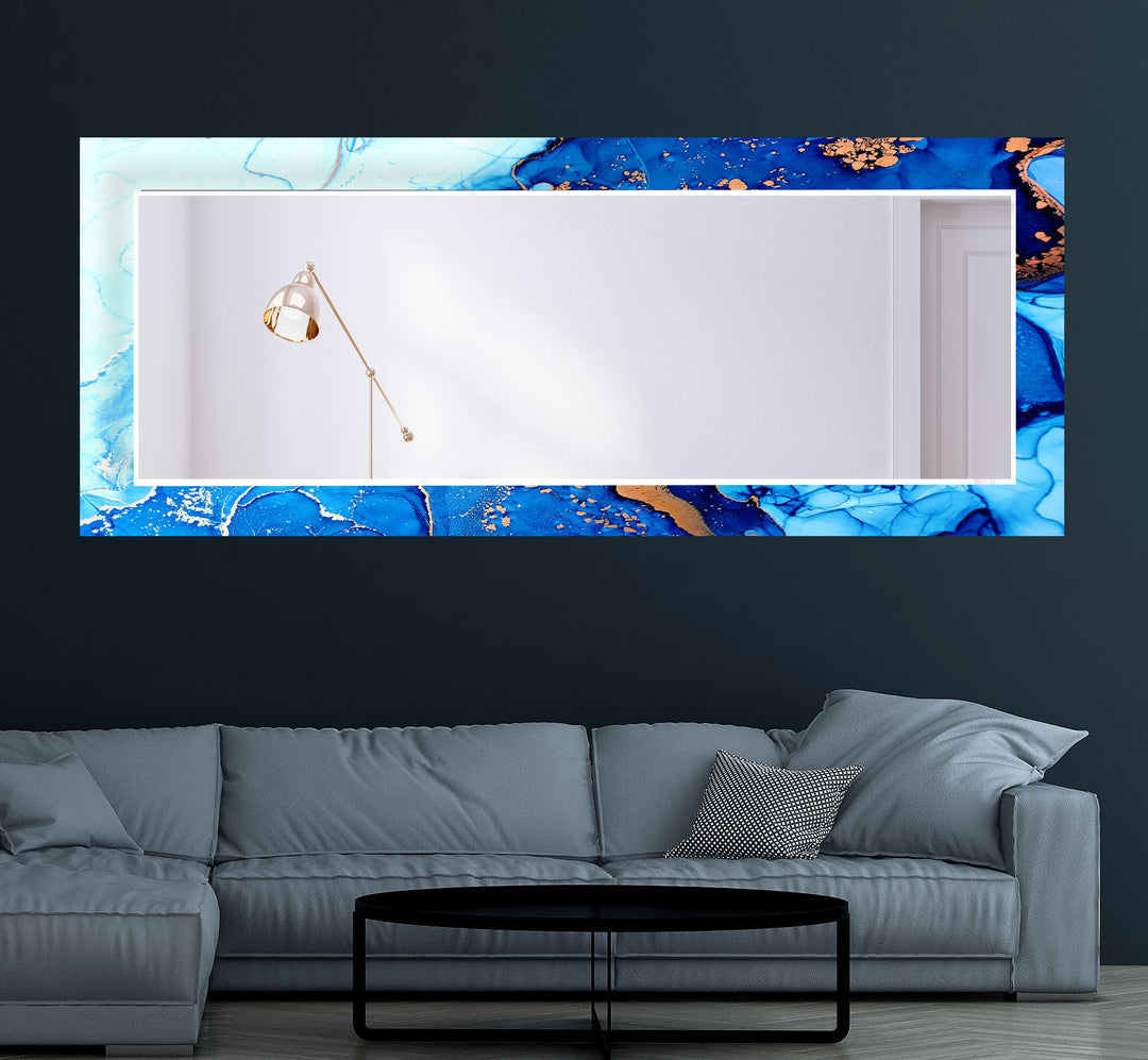 Stained Blue White Wall Mirror Living Room Mirror
