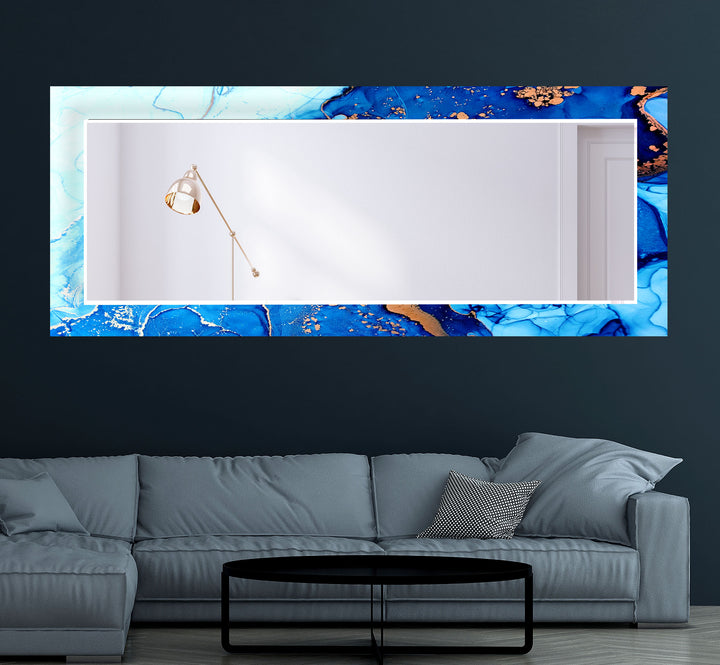 Stained Blue White Wall Mirror Living Room Mirror
