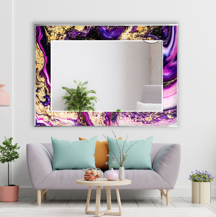 Pink & Purple Abstract Marble Wall Mirror big mirror for living room
