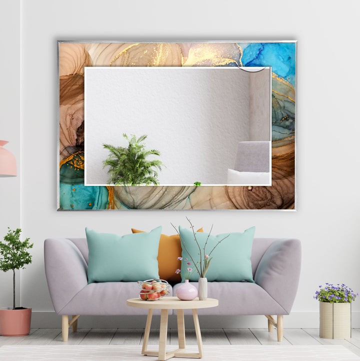 Wood Beige Abstract Wall Mirror white mirror
