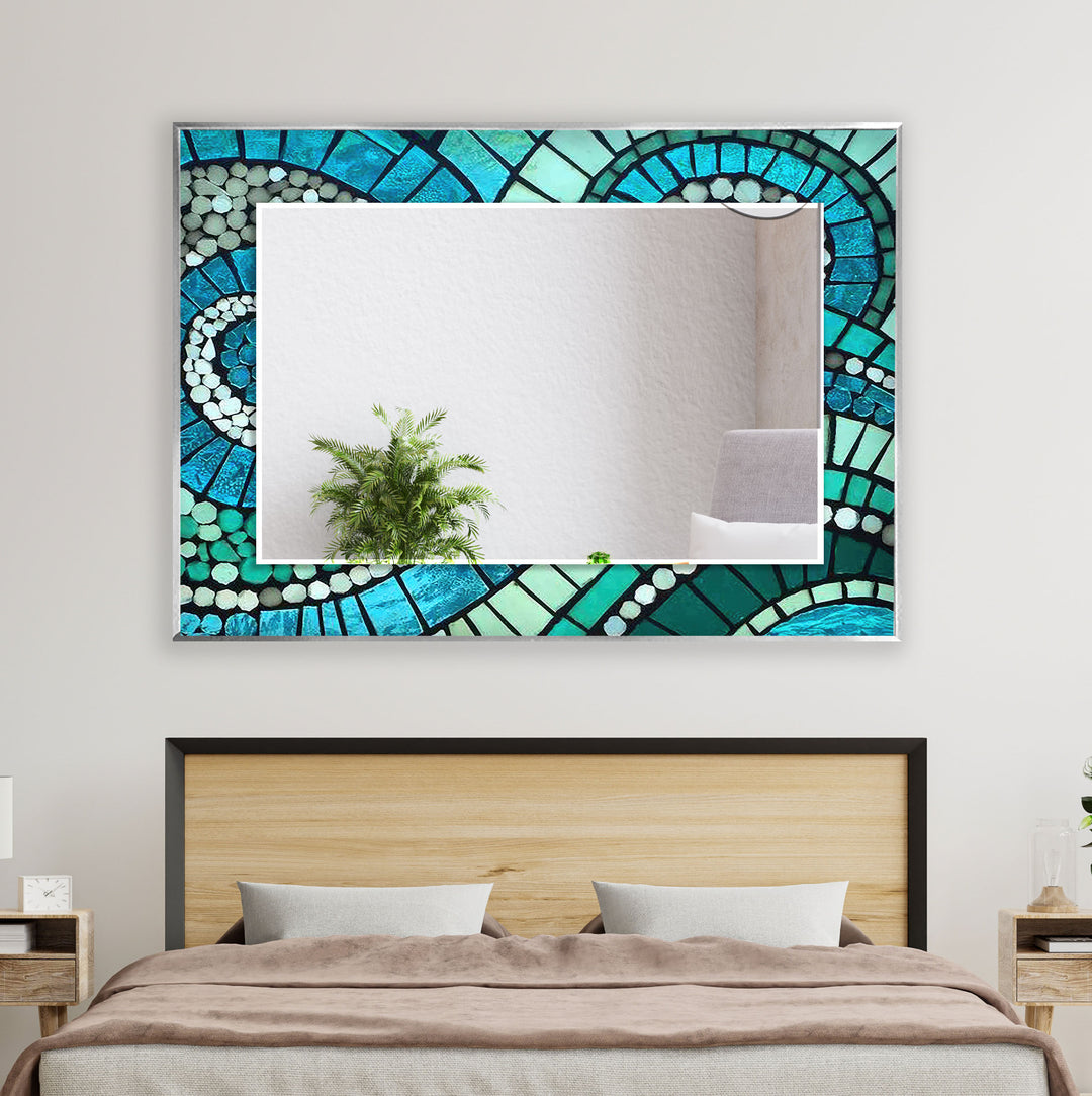 Green & Blue Mosaic Wall Mirror Living Room Wall Mirror
