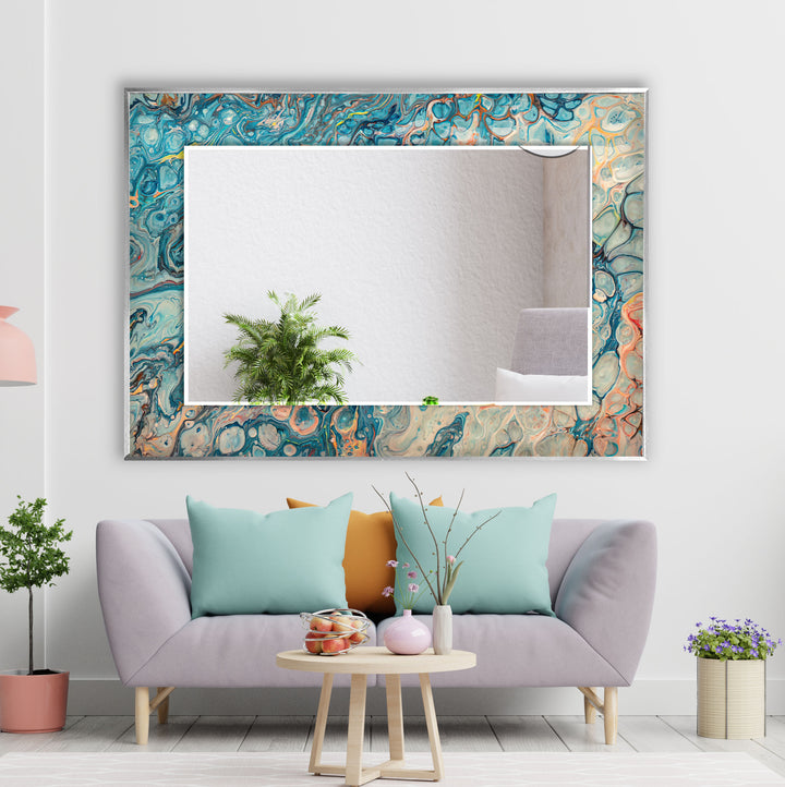 Blue & Beige Abstract Wall Mirror modern mirror
