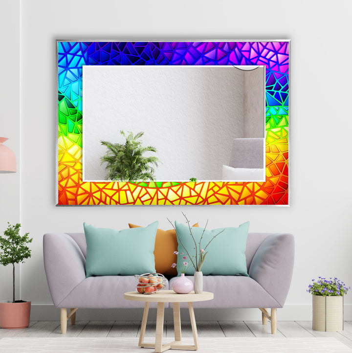 Rainbow Colored Stained Wall Mirror white framed mirror
