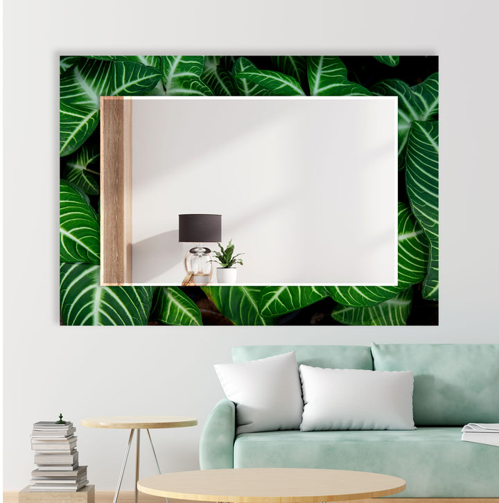 Stained Green Leafs Wall Mirror white mirror
