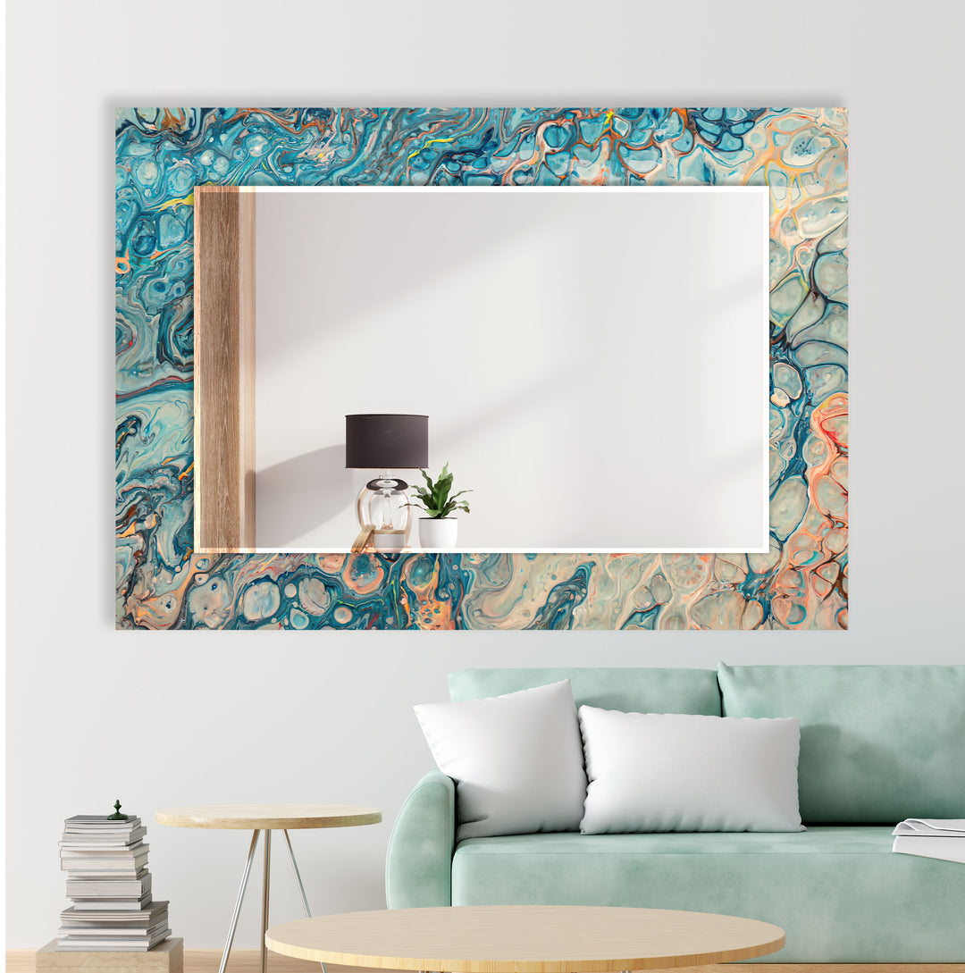 Blue & Beige Abstract Wall Mirror floor mirror
