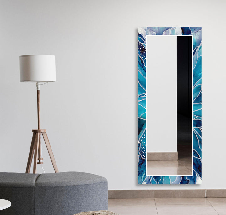 Blue and White Cracked Wall Mirror Square Mirror
