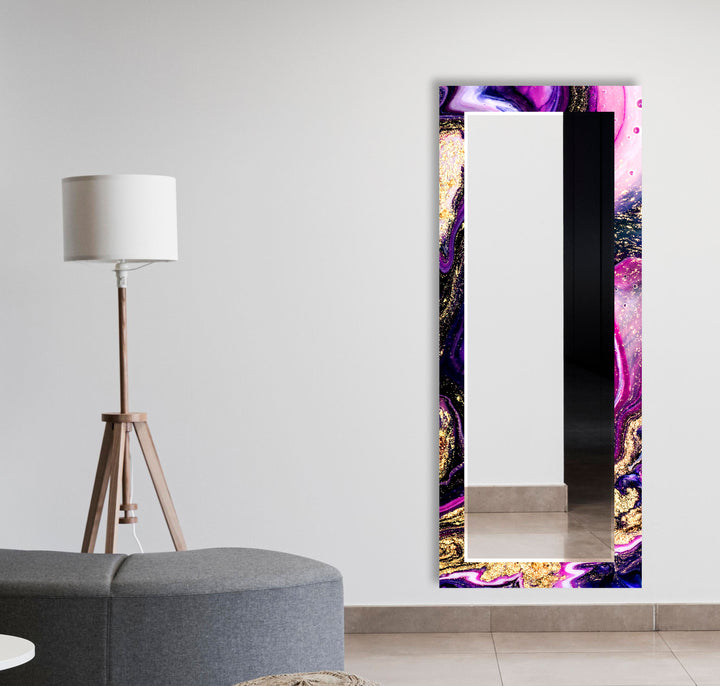 Pink & Purple Abstract Marble Wall Mirror Entryway Mirror
