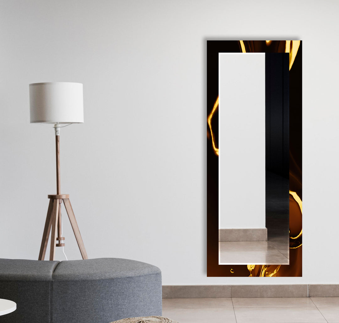 Abstract Black & Gold Wall Mirror white framed mirror
