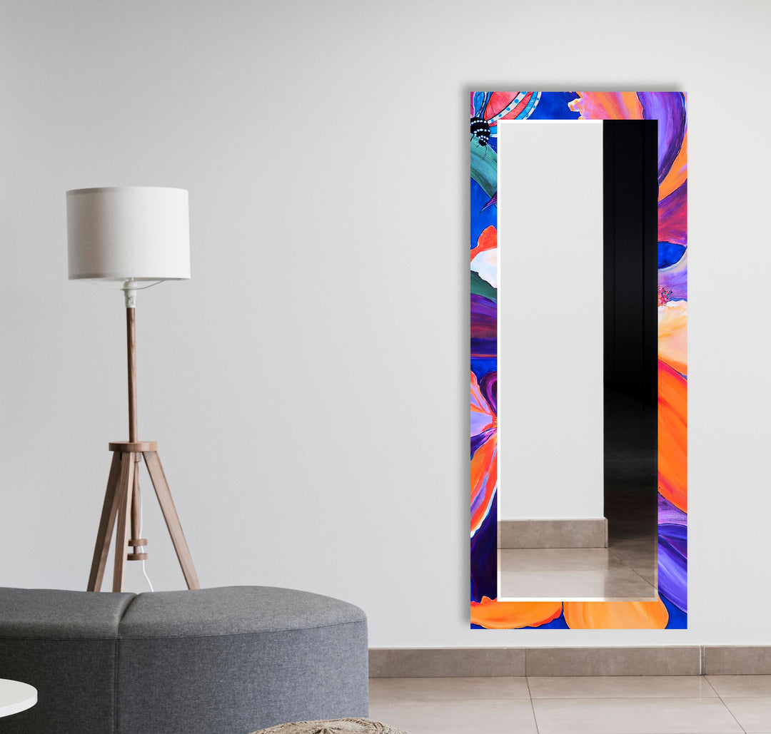 Purple Orange Flower Wall Mirrors big mirror for living room
