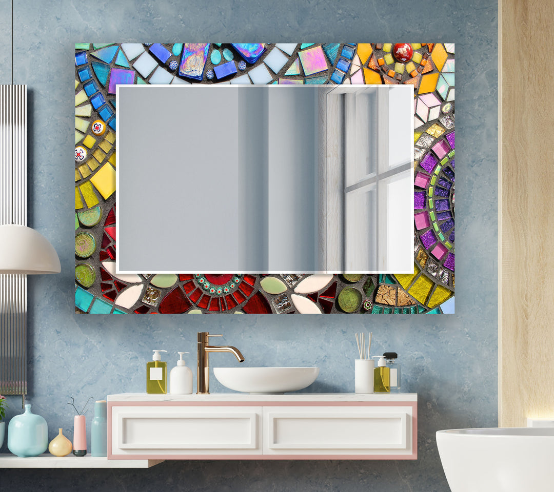 Stained Red & Blue Wall Mirror wall mirror
