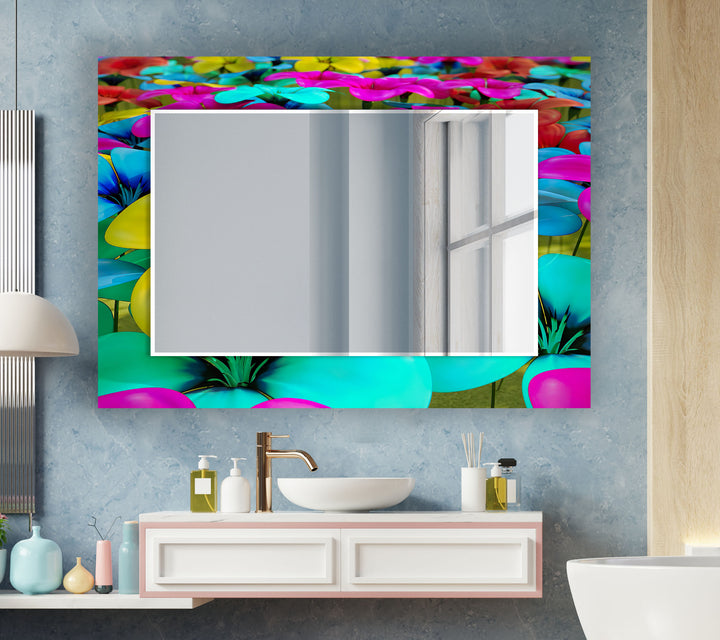 Colored Neon Flowers Wall Mirror Black Wall Mirror
