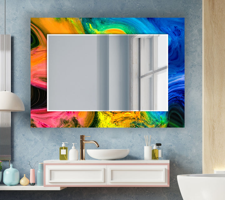 Blue & Orange Abstract Wall Mirror dining room mirror
