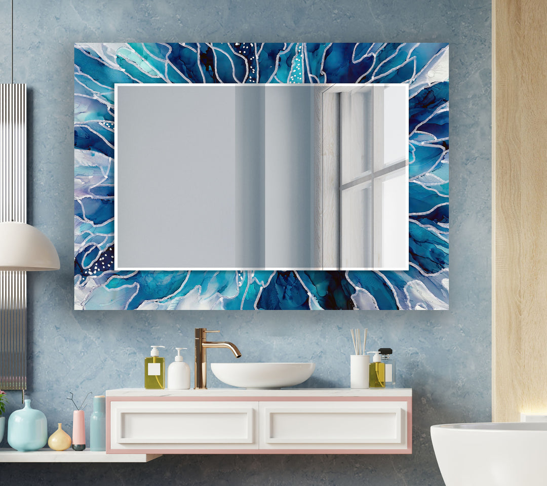 Blue and White Cracked Wall Mirror Marble Wall Mirror
