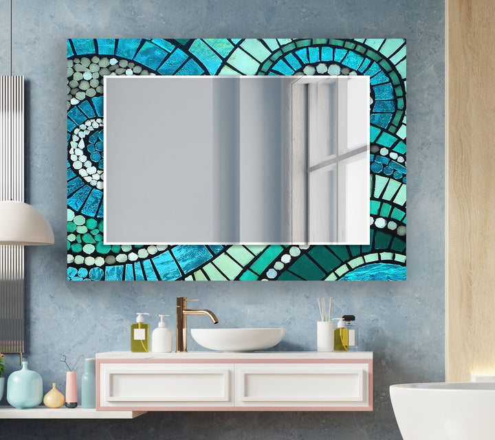 Green & Blue Mosaic Wall Mirror Square Mirror
