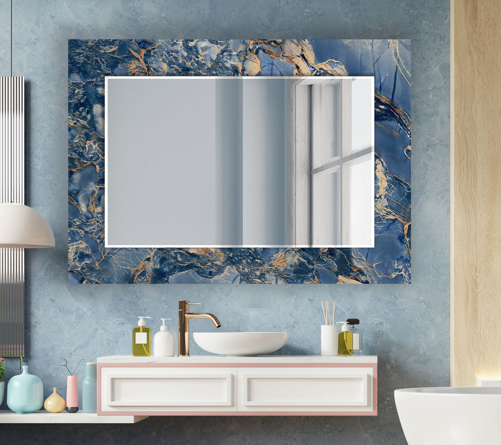 Blue & Brown Abstract Wall Mirror mirror black
