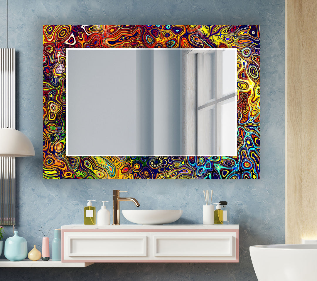 Abstract Colorful Round Wall Mirror Long Wall Mirror
