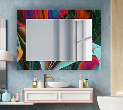 Abstract Tempered Glass Wall Mirror