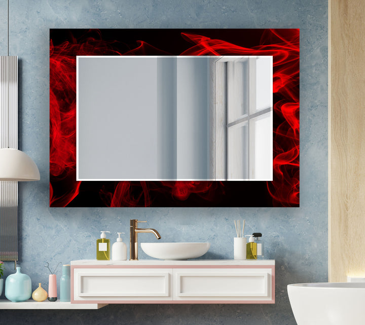 Black & Red Abstract Wall Mirror bathroom mirror with lights
